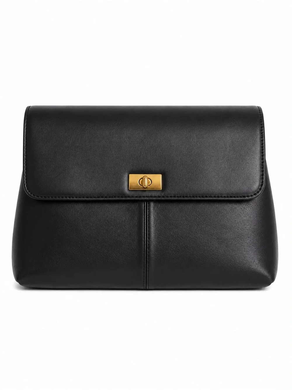 J.Crew Black Leather Turnlock Clutch Bag Convertible Shoulder Purse